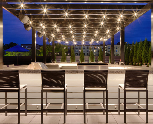 Grilling Stations under a pergola on the rooftop terrace